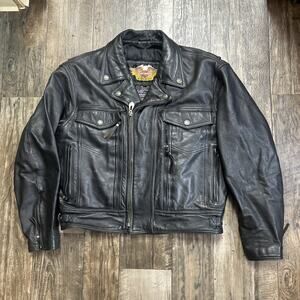 harley davidson mens jacket L black leather Nevada liner concealed vents bar zip